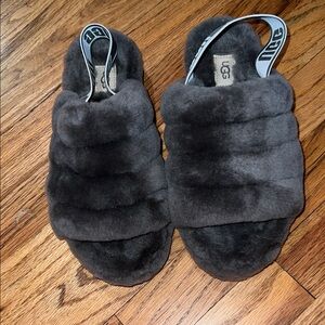 UGG Charcoal Fluffy Slides